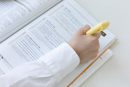 studying at home, study desk setup_highlighter the workbook
