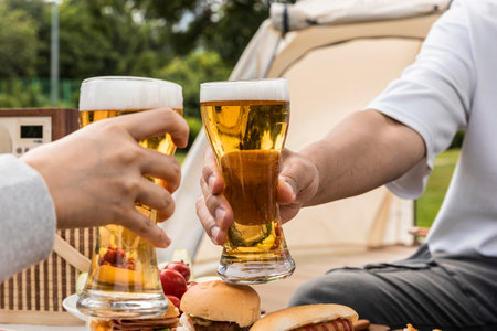 camping mood aesthetics_drinking beerの写真素材