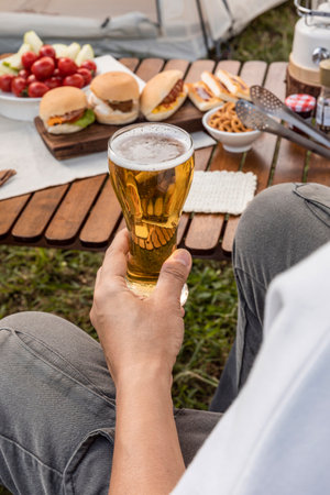camping mood aesthetics_drinking beerの写真素材