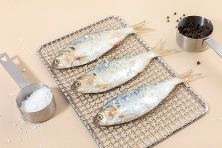 gizzard shad fish on a grillの写真素材