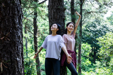 korean young woman hiking and plogging__restingの写真素材