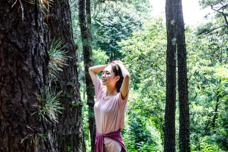 korean young woman hiking and plogging__stretching
