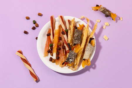 creative concept photo of healthy pet dog food and treatsの写真素材