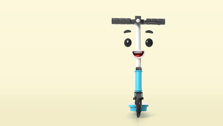 cute 3D rendered transport electric scooter characterの写真素材