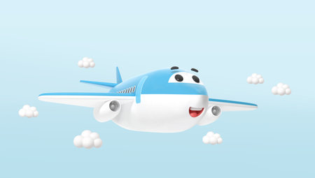 cute 3D rendered transport airplane characterの写真素材