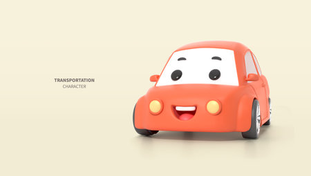 cute 3D rendered transport car characterの写真素材