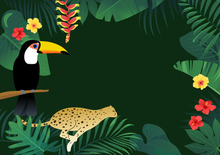 Summer vector illustration of tropical plants.のイラスト素材