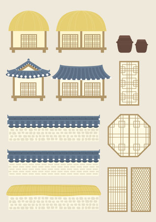 Vector illustration of Korean traditional houses.のイラスト素材