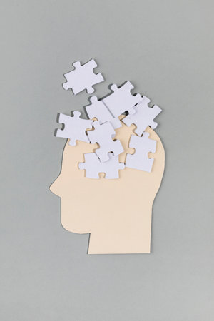 brain health and dementia serie, the profile and the scattering puzzleの写真素材