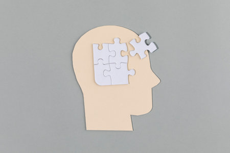 brain health and dementia series, the profile and puzzleの写真素材