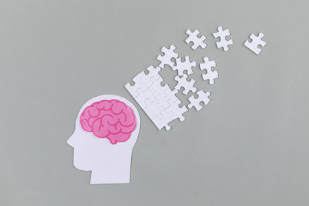 brain health and dementia series, the profile and the scattering puzzleの写真素材
