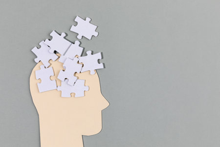 brain health and dementia series, the profile and the scattering puzzleの写真素材