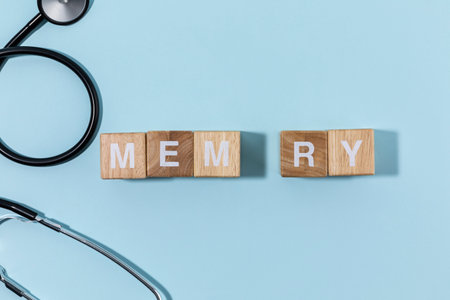 brain health and dementia series, memory written block and stethoscopeの写真素材