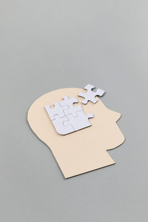brain health and dementia series, the profile and puzzleの写真素材