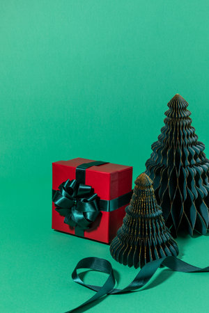 christmas decorations and display background_christmas tree, gift box, ribbonの写真素材