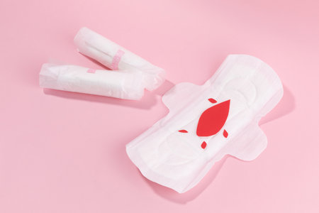 woman menstrual products_used sanitary padの写真素材