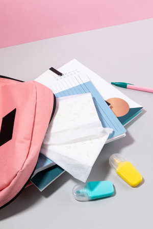 woman menstrual products_student belongings and sanitary padsの写真素材