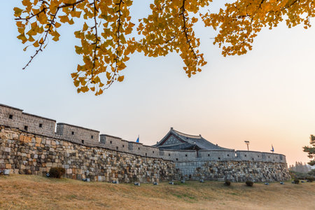 autumn landscape, scenery of Suwon Hwaseong in Korea