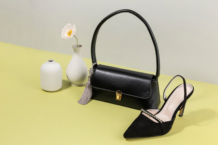 collection of korean traditional objects_ceramic vase, high heel and handbagの写真素材