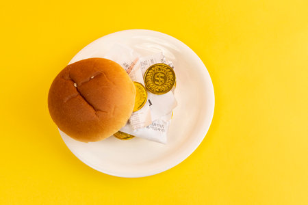 conceptual creative photo of monetary inflation, economic recession, crisis_hamburgers and receiptsの写真素材