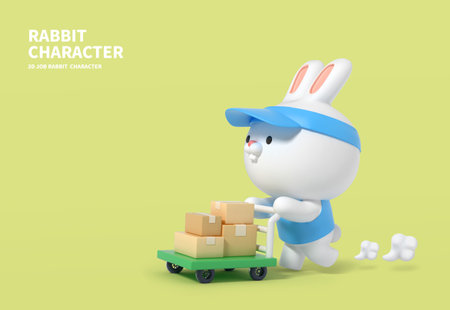 3d rendered cute rabbit character_deliveryの写真素材