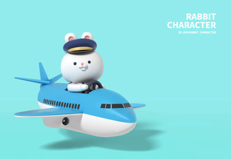 3d rendered cute rabbit character_flightの写真素材