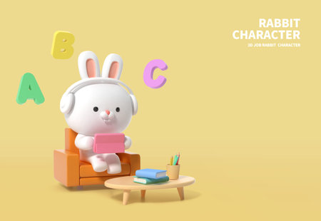 3d rendered cute rabbit character_educationの写真素材