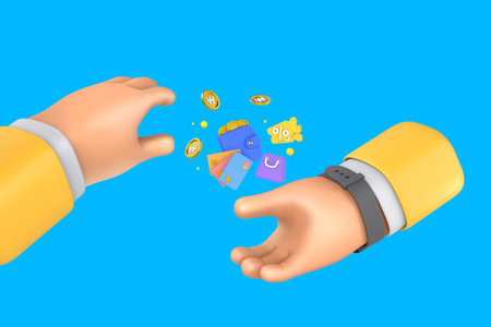3d graphic rendered shopping and finance hand motions_electronic walletの写真素材