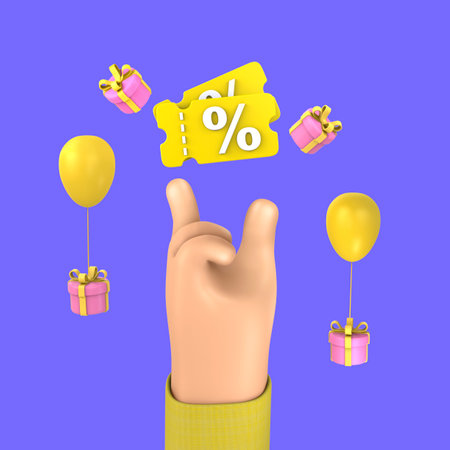 3d graphic rendered shopping and finance hand motions_discount couponの写真素材