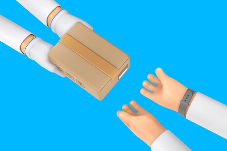 3d graphic rendered shopping and finance hand motions_package derivery