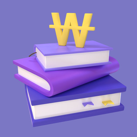 3d graphic rendered image of books and wonsの写真素材