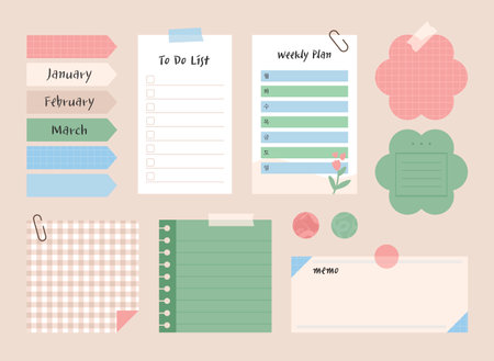 Highteen concept notes and stickers for diaryのイラスト素材