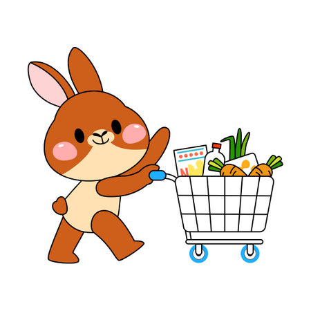 cute emoji rabbit character shopping cartのイラスト素材