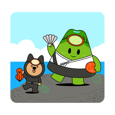 jeju island emoticon character_jeju native dog and Haenyeoのイラスト素材