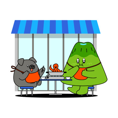 jeju island emoticon character_black pork and octopus eating showのイラスト素材