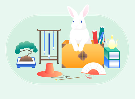 Rabbit and traditional objects of Koreaのイラスト素材