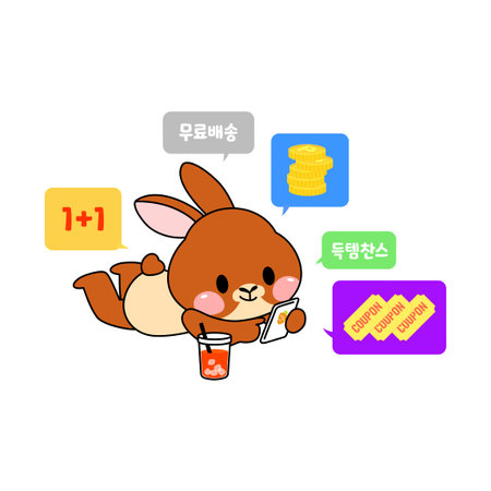cute emoji rabbit character shopping discount speech bubbleのイラスト素材