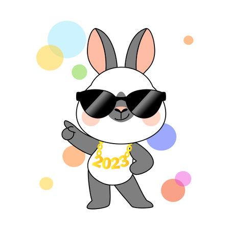 cute emoji rabbit character wearing sunglasses and being confident.のイラスト素材