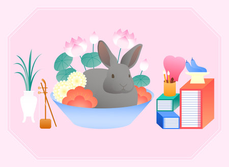 Rabbit and traditional objects of Koreaのイラスト素材