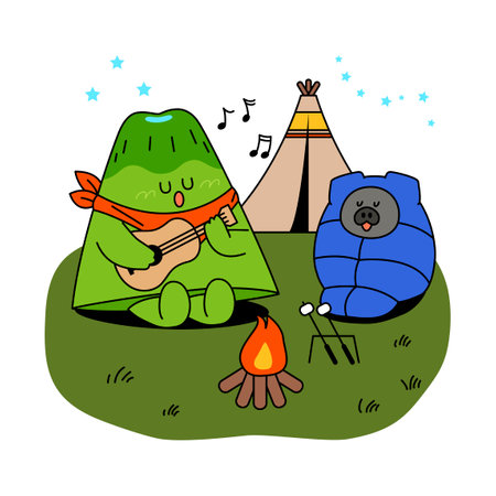 jeju island emoticon character_camping with black pigsのイラスト素材