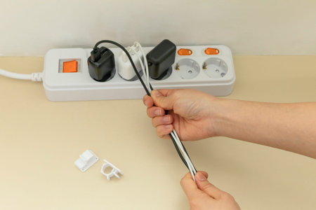 DIY interior hand motion, closeup_clean outlet lines