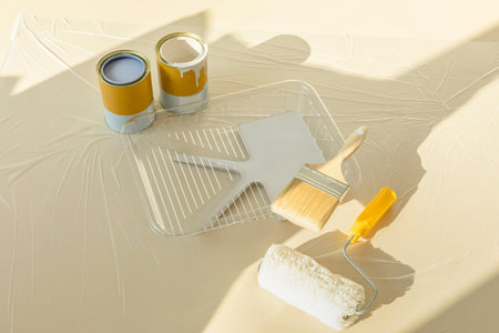DIY interior hand motion, closeup_paint and paint tools