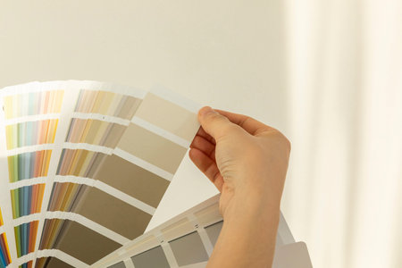 DIY interior hand motion, closeup_choosing the color of a chip