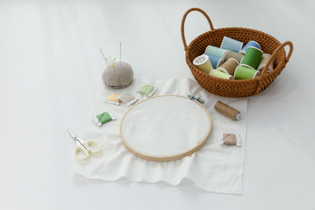 aesthetic photo of handmade, crafting hobbies, french embroidery making kit