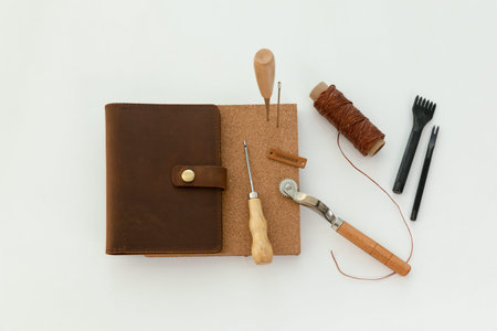 aesthetic photo of handmade, crafting hobbies, leather and finished leather wallet