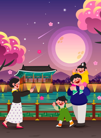 travel Korea, Anapji pond in Gyeongjuのイラスト素材
