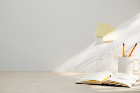 various office objects on a tableの写真素材