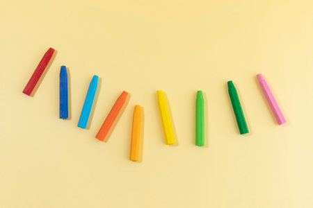school supplies and diary concept, crayons