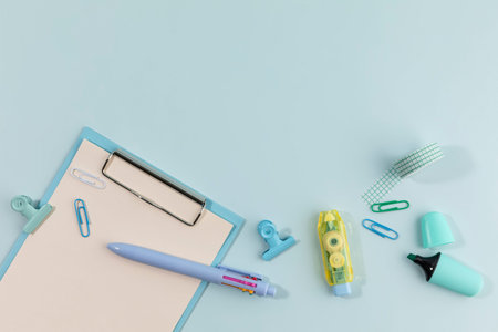 school supplies and diary concept, clipboards and school supplies