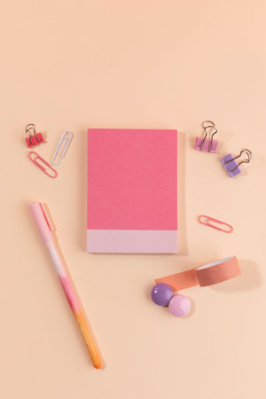 school supplies and diary concept, notepad and clip notepad